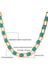 Turquoise Stone Necklace Chain 18K Real Gold Platinum Plated Turkey Stone Exquisite Jewelry Gift for Women