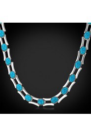 Turquoise Stone Necklace Chain 18K Real Gold Platinum Plated Turkey Stone Exquisite Jewelry Gift for Women