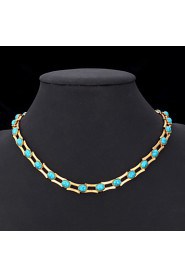 Turquoise Stone Necklace Chain 18K Real Gold Platinum Plated Turkey Stone Exquisite Jewelry Gift for Women