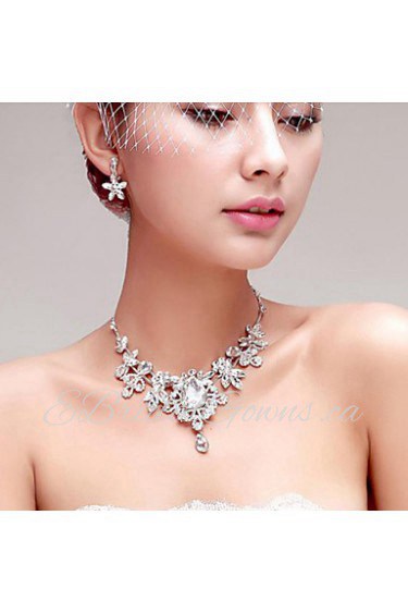 Gorgeous Rhinestone/Titanium Wedding Necklace With Earings