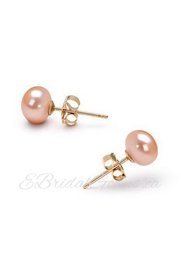 14k Gold Pink 6.5 - 7mm AFreshwater Pearl Earring