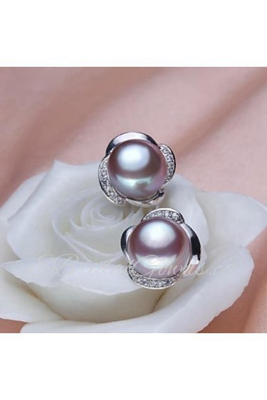 Stud Earrings Women's Silver/Pearl Earring Rhinestone