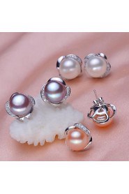 Stud Earrings Women's Silver/Pearl Earring Rhinestone