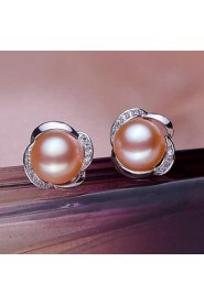 Stud Earrings Women's Silver/Pearl Earring Rhinestone