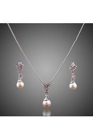 Jewelry suit luxury full drill imitation pearl silver plating (necklace) (earrings)