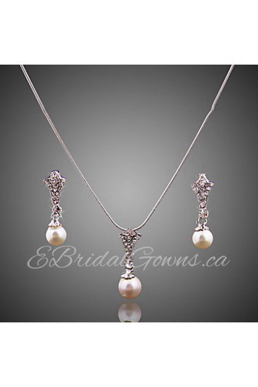 Jewelry suit luxury full drill imitation pearl silver plating (necklace) (earrings)