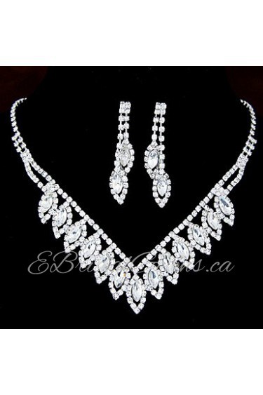 European Style Fashion Shiny Rhinestone Bridal Necklace Earring Set