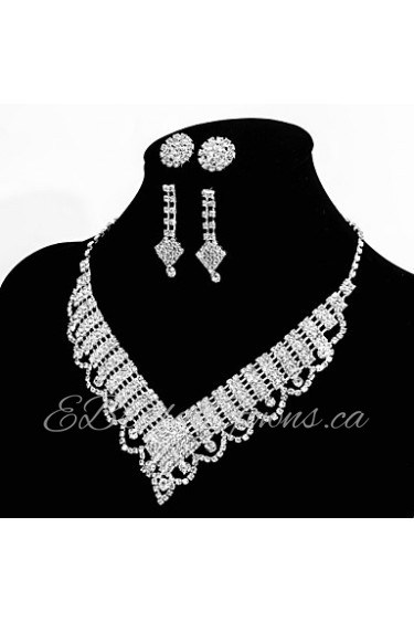 Elegant Marvelous Ladies Necklace and Earrings Jewelry Set 2 Pairs of Earrings 1 Crystal Necklace