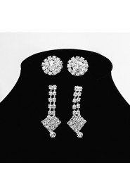 Elegant Marvelous Ladies Necklace and Earrings Jewelry Set 2 Pairs of Earrings 1 Crystal Necklace