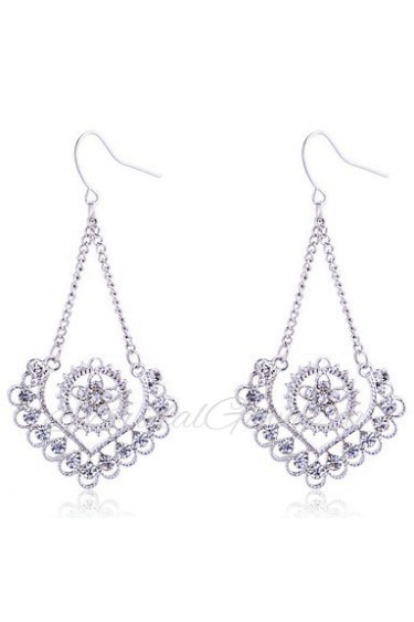 European Style Fashion Drill Hollow Out Peach Heart Flower Alloy Drop Earrings