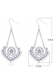 European Style Fashion Drill Hollow Out Peach Heart Flower Alloy Drop Earrings