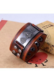 Vintage Style Round Genuine Leather Bracelet For Men's(Brown)(1Pc)