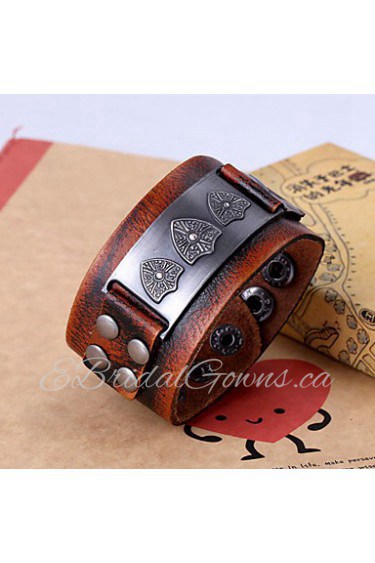 Vintage Style Round Genuine Leather Bracelet For Men's(Brown)(1Pc)