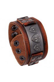 Vintage Style Round Genuine Leather Bracelet For Men's(Brown)(1Pc)