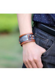 Vintage Style Round Genuine Leather Bracelet For Men's(Brown)(1Pc)