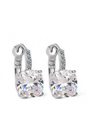 Unique Design 18K White Gold Plated CZ Statement Hoop Earrings Swiss ACZ Crystal Earrings