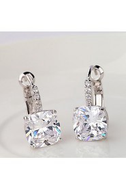 Unique Design 18K White Gold Plated CZ Statement Hoop Earrings Swiss ACZ Crystal Earrings