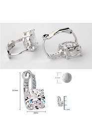 Unique Design 18K White Gold Plated CZ Statement Hoop Earrings Swiss ACZ Crystal Earrings