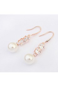 Women's European Style Fashion Zircon Alloy Drop Earrings With Imitation Pearl