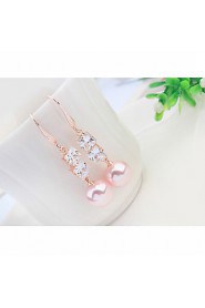 Women's European Style Fashion Zircon Alloy Drop Earrings With Imitation Pearl