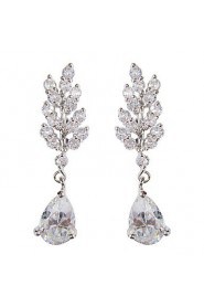 Gorgeous White Platinum Plated With Drops Shape Cubic Zirconia Earrings