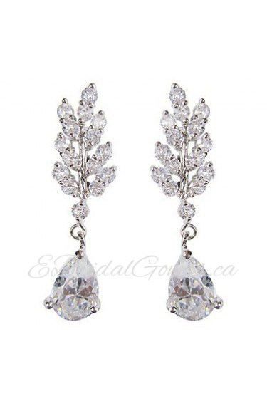 Gorgeous White Platinum Plated With Drops Shape Cubic Zirconia Earrings