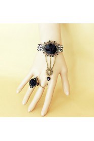 New Fashion Palace Retro Black Roses Female Bracelet Ring Set