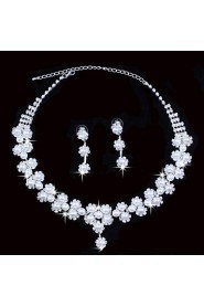 Fashion Women's Silver Pearl Rhinestone Necklace&Ring Set