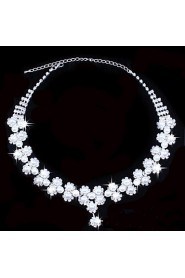 Fashion Women's Silver Pearl Rhinestone Necklace&Ring Set