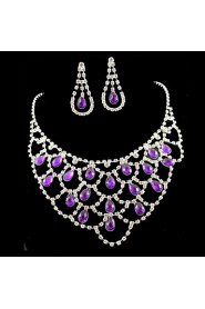 Wedding Bridal Bridesmaid Crystal Necklace Earrings Jewelry Set