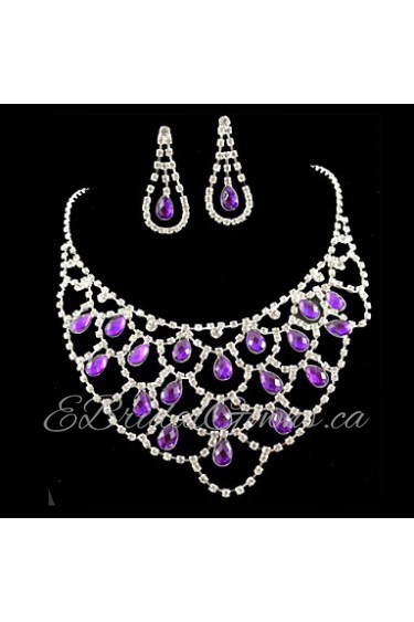 Wedding Bridal Bridesmaid Crystal Necklace Earrings Jewelry Set