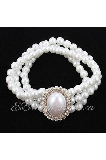 Elegant Pearl Strand With Rhinestone Women's Bracelet