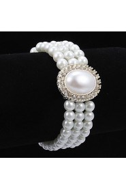 Elegant Pearl Strand With Rhinestone Women's Bracelet