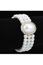 Elegant Pearl Strand With Rhinestone Women's Bracelet