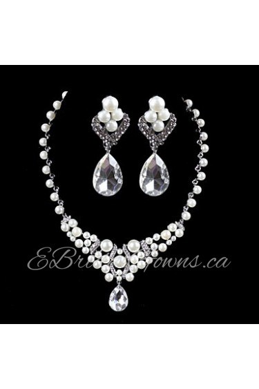 Elegant Design Alloy With Rhinestone And Pearl Wedding/Special Occaision / Party Jewelry Set.