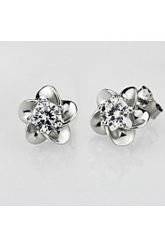 S925 Fine Silver Flower Shape Crystal Stud Earrings