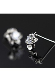 S925 Fine Silver Flower Shape Crystal Stud Earrings