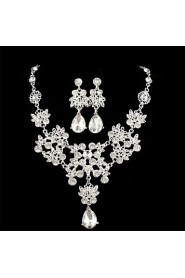 Women's Alloy Silver Crystal Neclace & Earrings Jewelry Set for Wedding Party