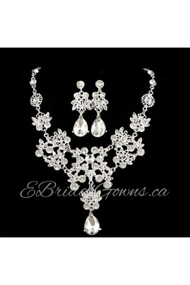 Women's Alloy Silver Crystal Neclace & Earrings Jewelry Set for Wedding Party