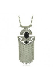 Fashion Jewelry Metal with Black Faux Stone and Chains Tassel Pendants Necklace