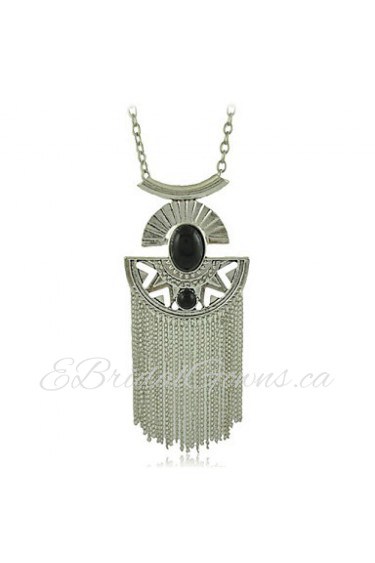 Fashion Jewelry Metal with Black Faux Stone and Chains Tassel Pendants Necklace