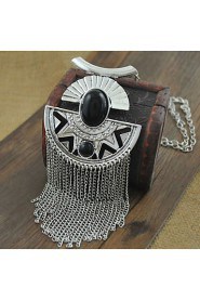 Fashion Jewelry Metal with Black Faux Stone and Chains Tassel Pendants Necklace