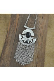 Fashion Jewelry Metal with Black Faux Stone and Chains Tassel Pendants Necklace