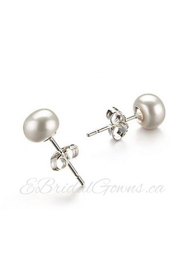 14k Gold white 6.5-7mm Freshwater Pearl Earring