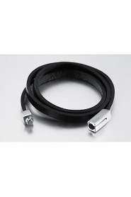 Classic Men's Brief Black Alloy Leather Bracelet(1 Pc)