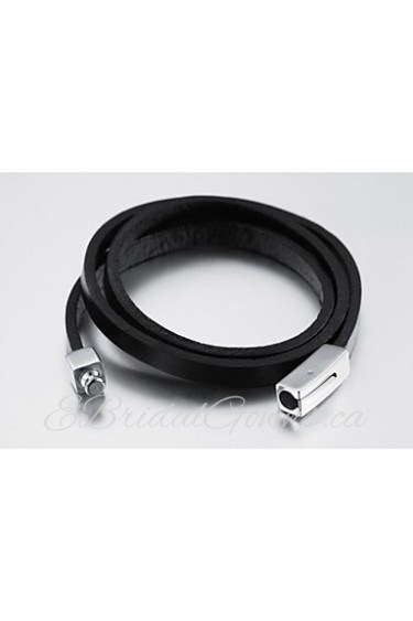 Classic Men's Brief Black Alloy Leather Bracelet(1 Pc)