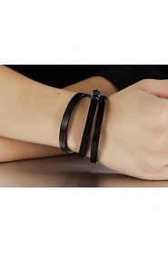 Classic Men's Brief Black Alloy Leather Bracelet(1 Pc)