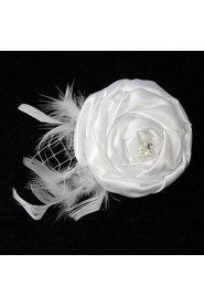 Elegant Satin Net Yarn With Feather Rhinestone Pearl Women's Corsage Brooch