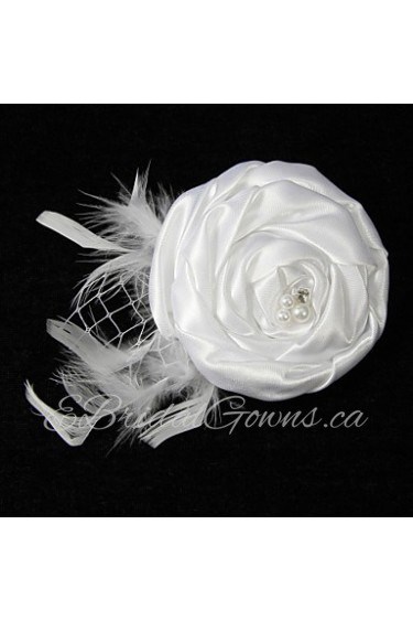 Elegant Satin Net Yarn With Feather Rhinestone Pearl Women's Corsage Brooch