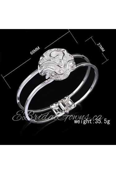 Fashion Sterling Silver Plated Rose Bangle Women's Bracelet